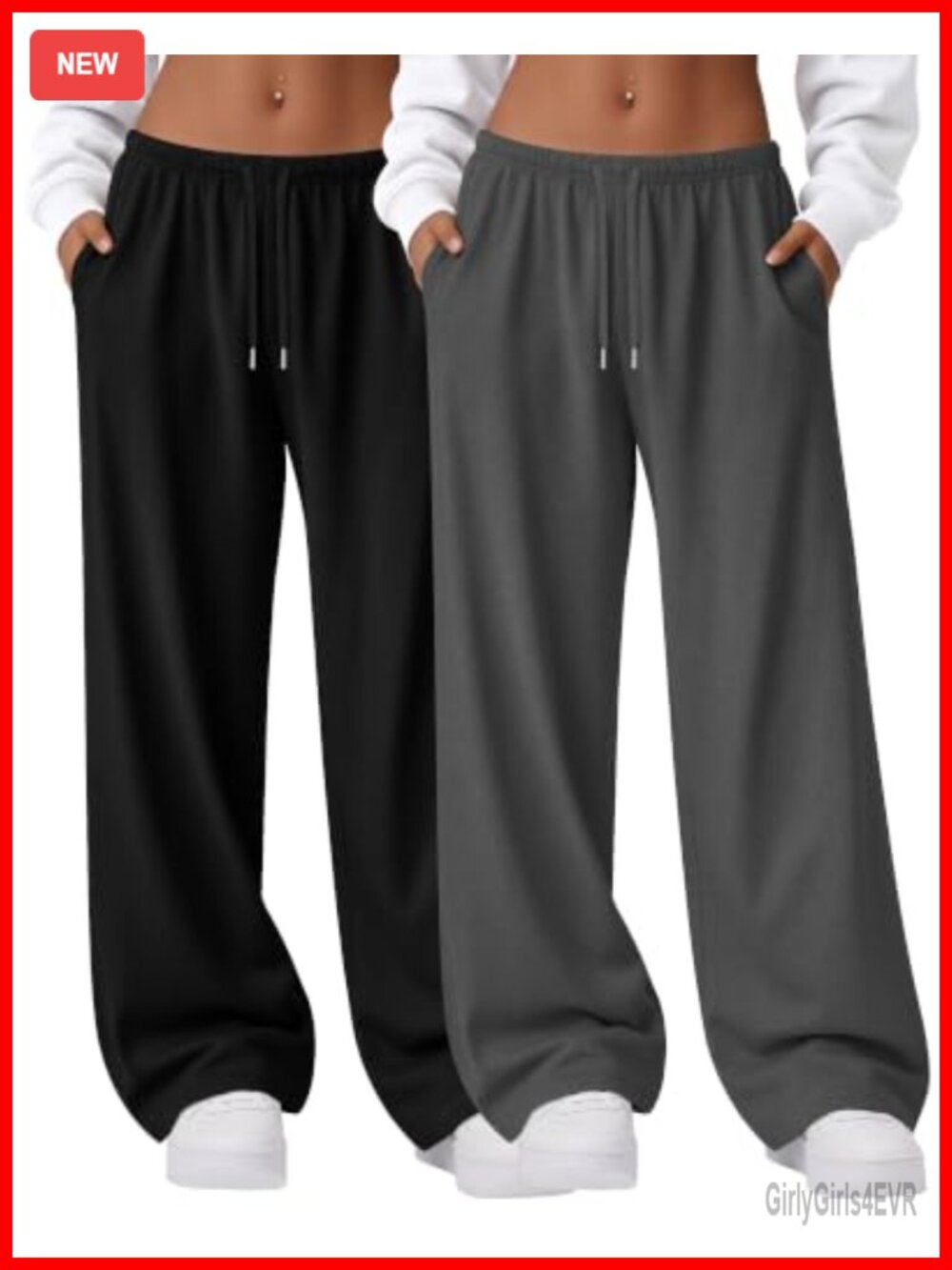 2 Pack Women Baggy Low Rise Wide Leg Sweatpants Drawstring Side Pockets